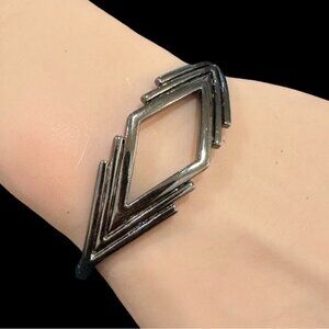 Art Deco-Inspired Silver-Tone Geometric Open Cuff Bracelet
